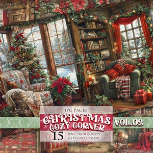 Christmas Cozy Corner Vol.02, Winter Landschaft Printable Digitales Bild 8,5 x 11 Zoll 15 JPG Scrapbook junk journal decoupage Sofort download