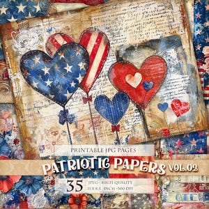 American Patriotic Papers Vol.02, Printable HQ 35 JPG image, Junk Journal Folio Pages, Scrapbook Ephemera, Decoupage, Instant download.