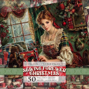 Sewing Forever - Noël, vues nostalgiques de Noël, image imprimable 50 JPG, éphémères, journal indésirable, scrapbooking, fabrication artisanale Téléchargement instantané.