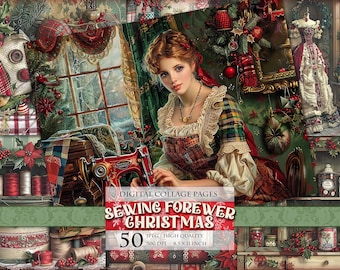 Sewing Forever - Weihnachten, Collageseiten – Viktorianische Schneiderei Digitaler Download