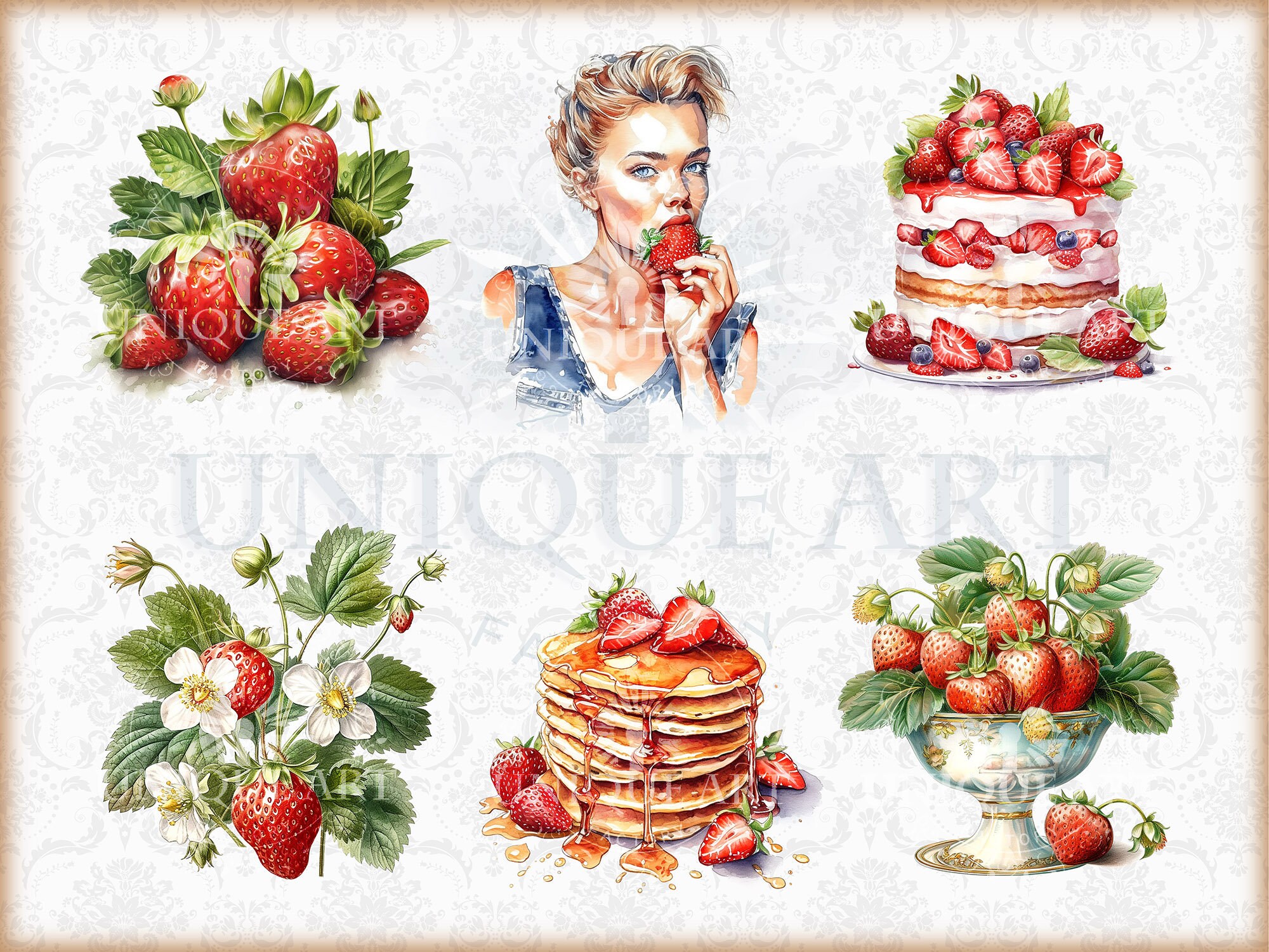 Strawberry Watercolor Clipart Bundle HQ Printable PNG - Etsy