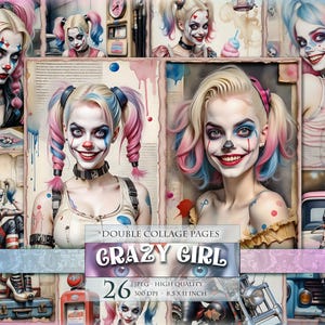Crazy Girl, Aquarell Junk Journal Kit, Scrapbook, druckbare digitale Bild, 26 JPG - 11 X 8,5 Zoll, Collage Papier, sofort download.