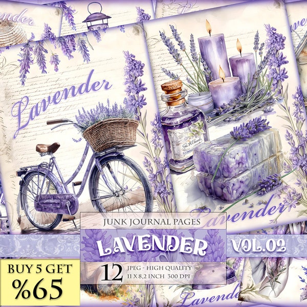 Lavender Vol.02 Watercolor Junk Journal Pages - 12 pcs JPG file - 8.2X11 inch - Instant download and printable - Digital collage sheet