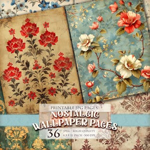 Nostalgische Wallpaper, altes Muster, digitales Vintage Papier, printable 36 JPG - 8.5 x 11 inch, Junk Journal Scrapbook, sofort download.