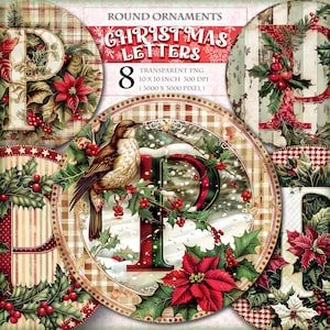 Puede incluir: Ocho adornos de letras navideñas redondas con fondo de cuadros rojos y verdes, fondo de cuadros blancos y marrones, fondo de rayas blancas y verdes, fondo de cuadros blancos y rojos, fondo de rayas blancas y verdes, fondo de cuadros blancos y rojos, fondo de rayas blancas y verdes y fondo de cuadros blancos y rojos. Las letras son P, I, R, I, S, T, M y A. Los adornos tienen un diámetro de 25,4 cm.