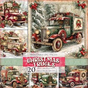 Caminhões de Natal, Paisagem de Natal com Neve, 20 imagens digitais JPG para impressão, clipart, scrapbook, diário, decoupage, cartão postal Download instantâneo.