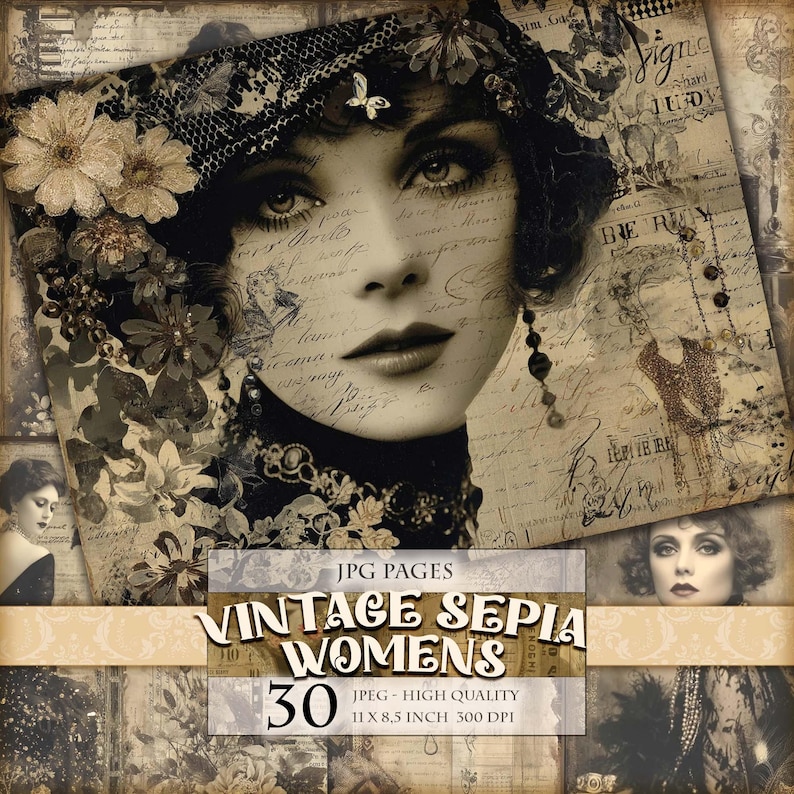 Vintage Sepia Women Junk Journal Pages, Victorian Ephemera, Shabby Chic ...