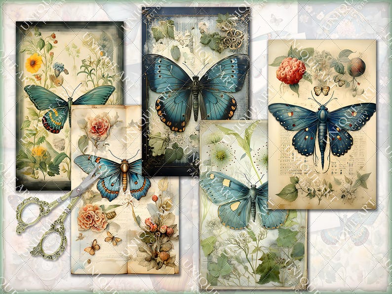 Vintage Spring Moths Junk Journal Kit, Butterfly Floral Ephemera Pages ...
