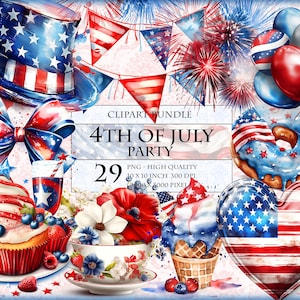 4 juillet - fête / fête de l'indépendance / lot de cliparts aquarelle patriotique - format PNG imprimable HQ, sublimation, téléchargement immédiat.