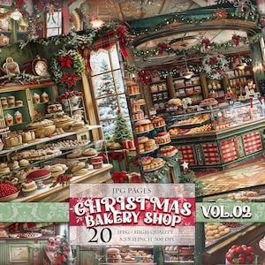 Christmas Bakery Shop Vol.02, druckbare digitale Bilder, Scrapbook Seiten, Junk Journal Postkarte Decoupage Collage machen, sofort herunterladen.