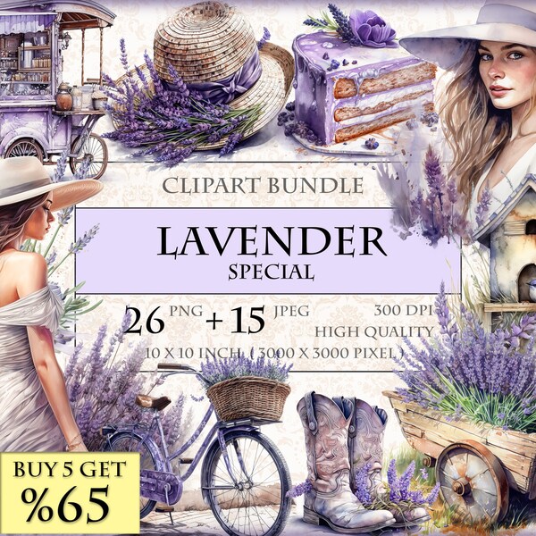 Lavender - Watercolor ClipArt Bundle - HQ Printable PNG + JPEG format instant download