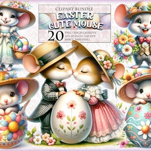 Topolino pasquale, pacchetto di clipart ad acquerello, 20 PNG stampabili ad alta qualità, diario spazzatura, album, immagine trasparente a sublimazione, download immediato.