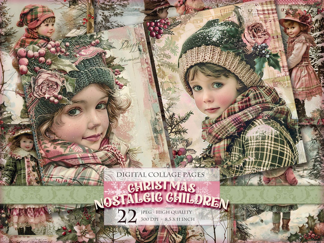 クリスマスのノスタルジックな子供たち、印刷可能な 22 ページの高画質