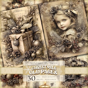 Weihnachten alte Seiten, Vintage 30 JPG Bild zum Drucken, Einzelseite, Aquarell Noel Bilder, Postkarte Decoupage Sofort download.
