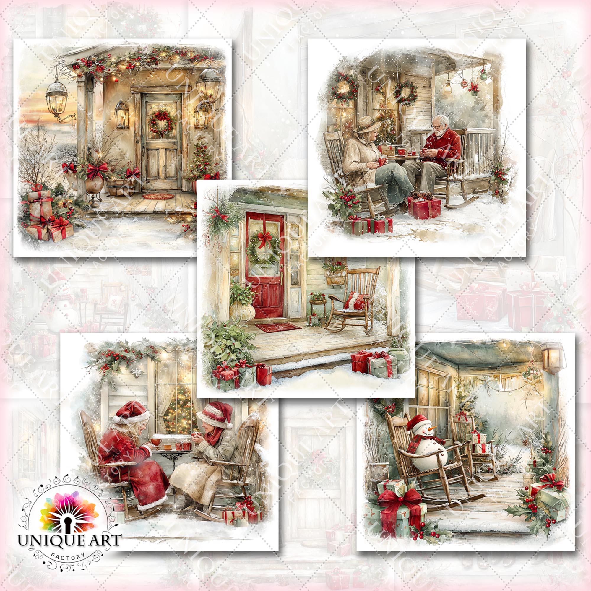 Christmas Porch, Printable 20 HQ JPG Images, Junk Journal Postcard ...