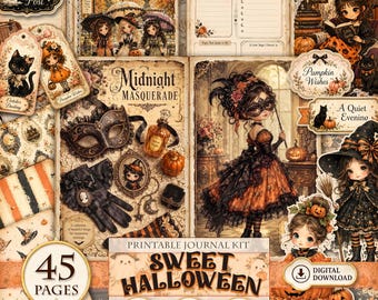 Sweet Halloween Junk Journal Kit, Printable 45 Pages, Ephemera and Pattern Papers (Digital Download)