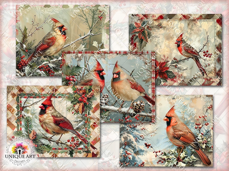 Christmas Cardinal Bird Vol.01, Winter View Junk Journal Pages, 25 JPG ...