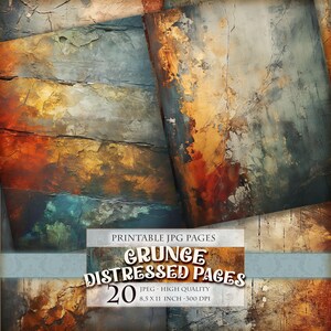 Páginas desgastadas grunge, imagen JPG de alta calidad imprimible de 20, portada de diario basura de álbum de recortes de acuarela digital, efímera, decoupage, descarga instantánea.