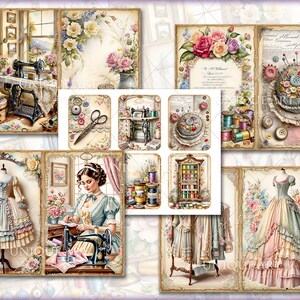 Sewing Forever, kit de journal floral aquarelle, double Pages imprimables 25 JPG 11 X 8,5 pouces, téléchargement immédiat, feuille de collage numérique image 3