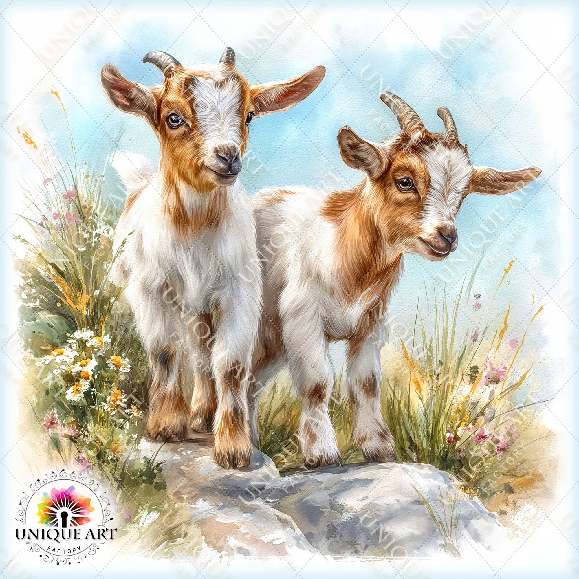 Spring Goats Watercolor Clipart for Junk Journals Digital Download ...