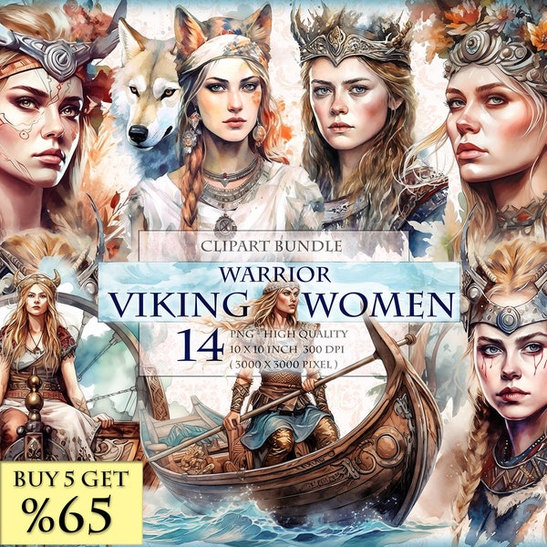 Warrior Viking Women - Nordic Women - Watercolor Clipart - HQ Printable PNG format instant download