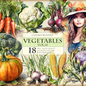 Gemüse Vol.01 - Aquarell ClipArt Bundle - QUARtierte PNG und JPEG Format sofort-Download