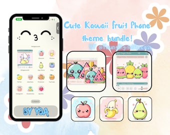 Kawaii Fruit Phone Theme | iOS App Icons & Widgets (Digital Download)