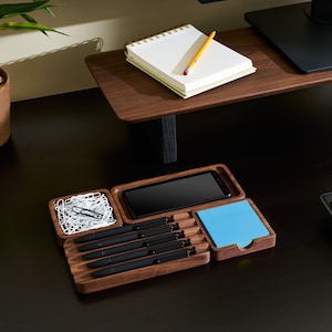 a Walnut desk organization set from modhaus made out of solid walnut wood