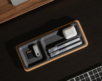 Vassoio portaoggetti da scrivania moderno, set portaoggetti da scrivania minimale, organizer da scrivania in cemento per uffici domestici, vassoio da scrivania Modhaus Studio