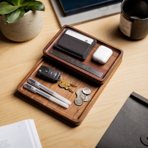 Catchall Tray Set (set of 2) for Entryway or Workspace, Wooden Desk Organizers, Catch All Trays, Desk Accessories, Home Office, Valet Trays