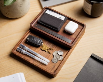 Catchall Tray Set (set of 2) for Entryway or Workspace, Wooden Desk Organizers, Catch All Trays, Desk Accessories, Home Office, Valet Trays