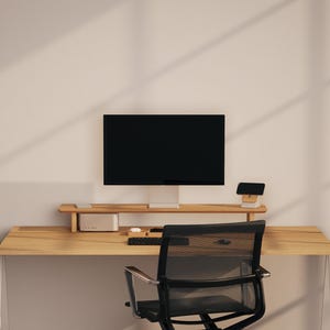 Desk Shelf in Solid White Oak Wood | Wooden Monitor Riser for Home Office Organization | Dual Monitor Computer Stand | Desk Accessories