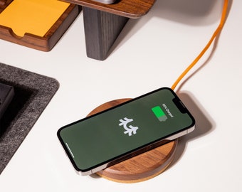 Wireless Charger for iPhone & Samsung, Minimal Phone Charger by Modhaus, Fast 15W Wooden QI Charger, Inductive Wooden Phone Charger