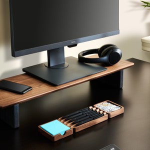 a solid walnut desk organization set used to help organize your desk and workspace