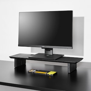 Schreibtischablage in Eiche schwarz, Monitor Riser für Schreibtisch Organisation, Dual Monitor Schreibtisch Ständer für Computer Monitore, Home Office und Schreibtisch Dekor