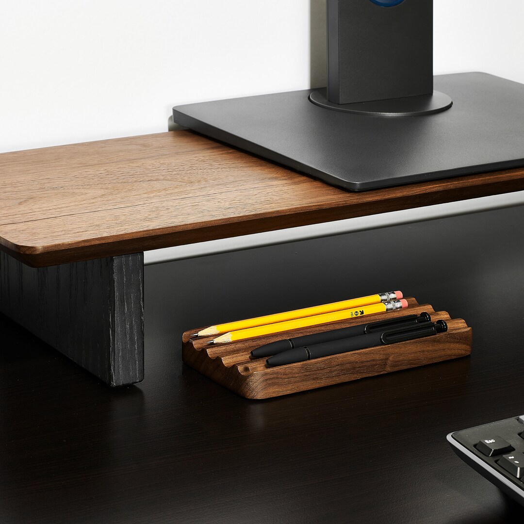 Wooden Pen Tray for Desk Organization essentials, Pen and Pencil Desk