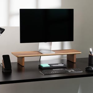Wood Desk Shelf, Dual Monitor Stand, Monitor Riser, Desk Organization