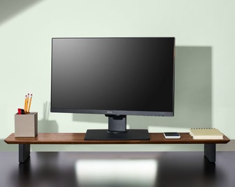 Solid Walnut Desk Shelf | Wooden Monitor Stand for Desk Organization in Solid Walnut Wood | Monitor Riser and Home Office Desk Accessories