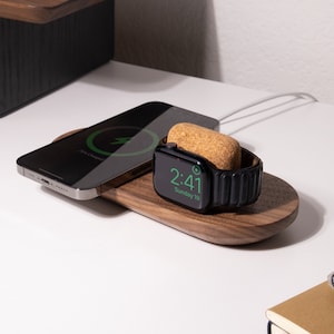 Dual MagSafe Charging Dock for iPhone and Apple Watch, Wooden Charging Station for Apple Devices, iPhone and Apple Watch Accessories