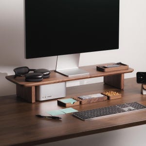Solid Walnut Desk Shelf | Wooden Monitor Stand for Desk Organization in Solid Walnut Wood | Monitor Riser and Home Office Desk Accessories