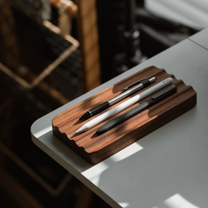 Wooden Pen Tray for Desk Organization (Essentials), Fountain Pen Display, Pen and Pencil Holder, Desk and Workspace Organization Accessories