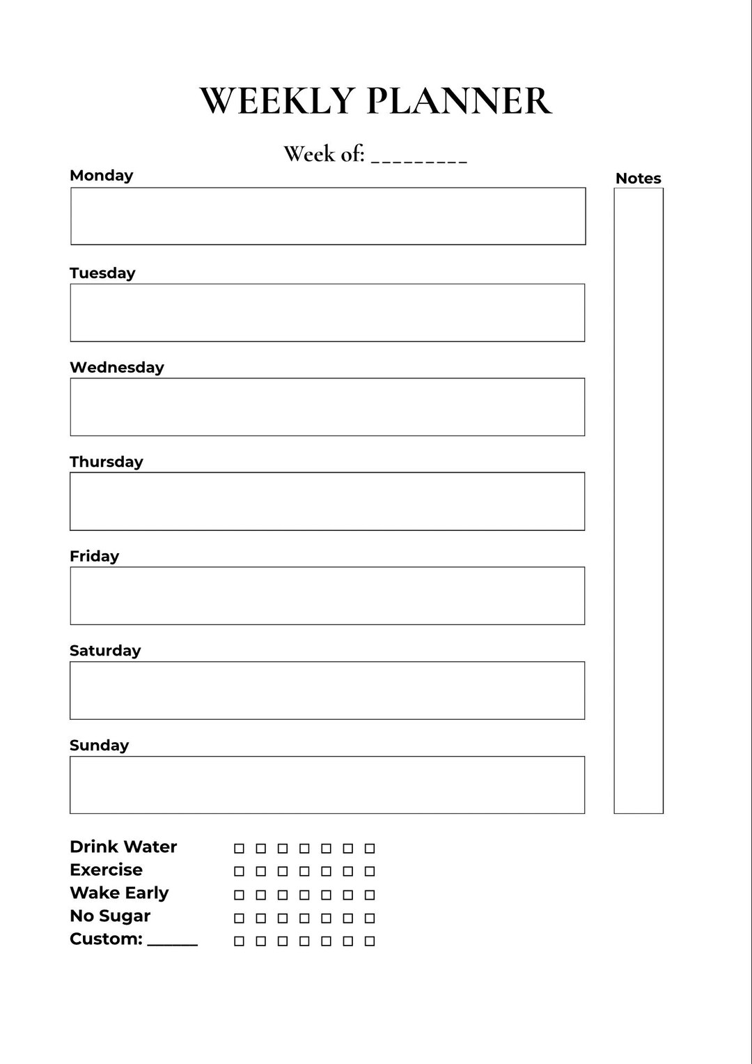 A4 Minimal Weekly Planner | Printable, Editable Canva Template (PDF) - Etsy