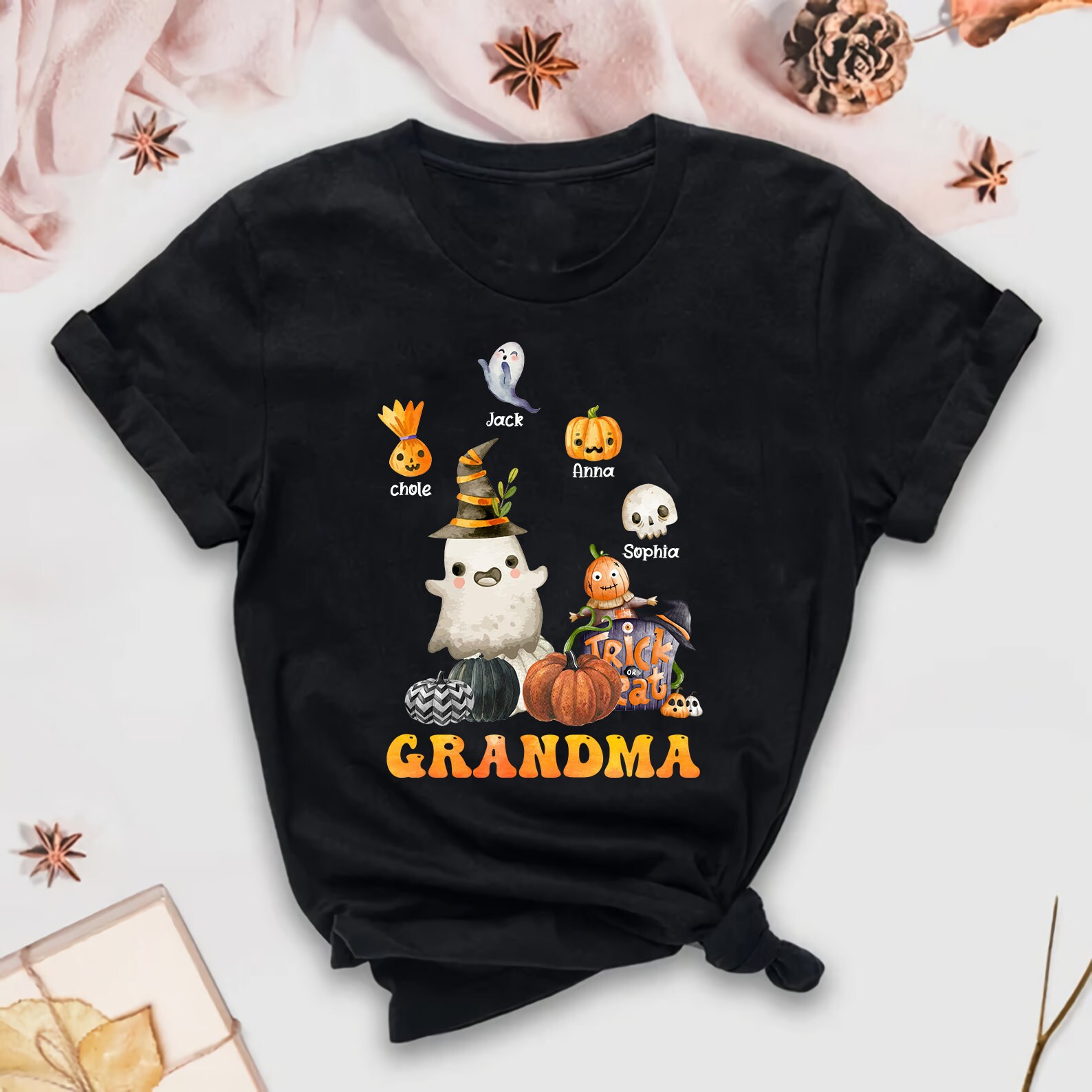 Discover Grandma Halloween Personalized Shirt, Grandma's Crew With Kid Names Shirt, Funny Shirt For Grandma Halloween, Ghost Halloween Shirt, 2023