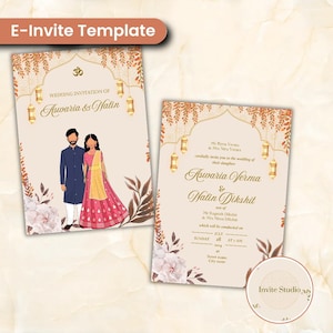 Modello di invito per matrimonio indiano, biglietto d&#39;invito per matrimonio modificabile, invito elettronico per matrimonio Royal Hindu, download immediato