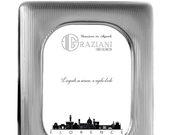 Rounded 925 sterling silver photo frame with guilloche decoration with wavy lines in different sizes available