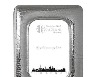 Cornice porta foto argento sterling 925 stampata con decoro coccodrillo in diverse misure disponibili