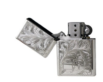 Briquet type Zippo en argent 925, décoration florentine gravée à la main