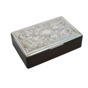 Scatola legno mogano coperchio stampato argento 925