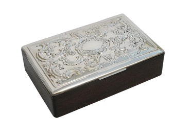 Mahogany wood box with 925 silver printed lid
