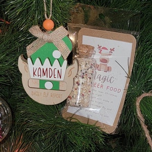 Daily elf report ornament,elf report ornament,interactive ornament,personalized ornament,elf activities,elf on the shelf,reindeer food,kids